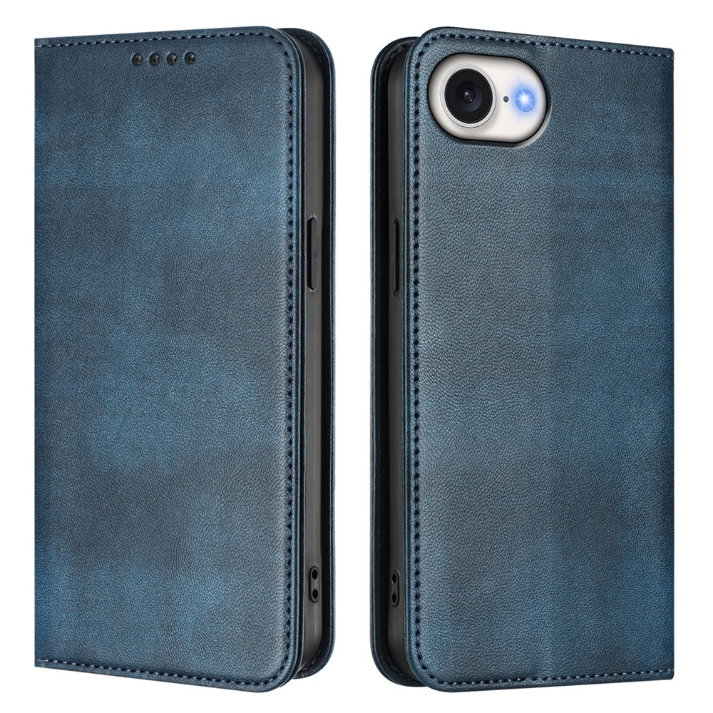 For iPhone 16e Wallet Cases Retro Texture RFID Blocking Leather Phone Cover - Blue