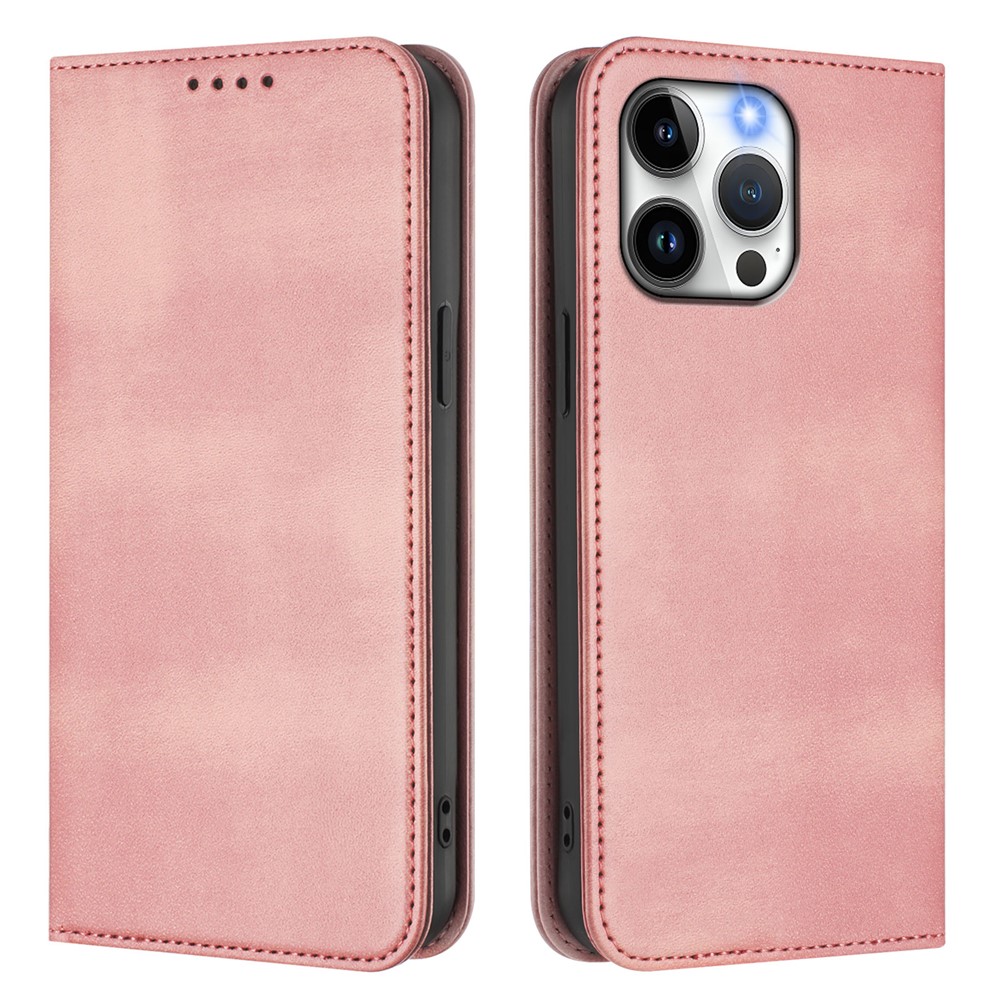 For iPhone 15 Pro Max Wallet Cases Retro Texture RFID Blocking Leather Phone Cover - Pink