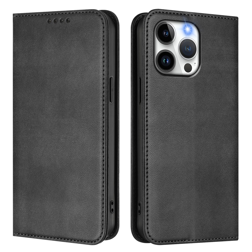 For iPhone 15 Pro Max Wallet Cases Retro Texture RFID Blocking Leather Phone Cover - Black