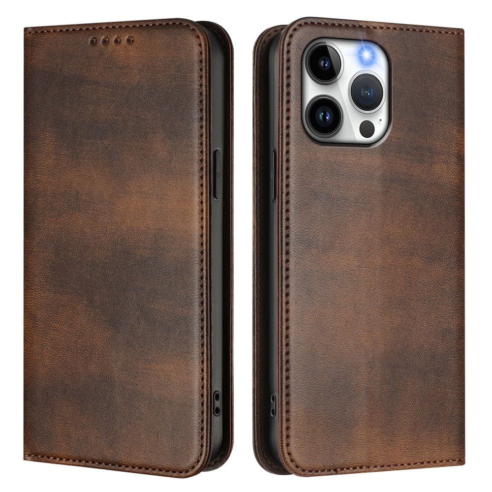 For iPhone 15 Pro Max Wallet Cases Retro Texture RFID Blocking Leather Phone Cover - Brown