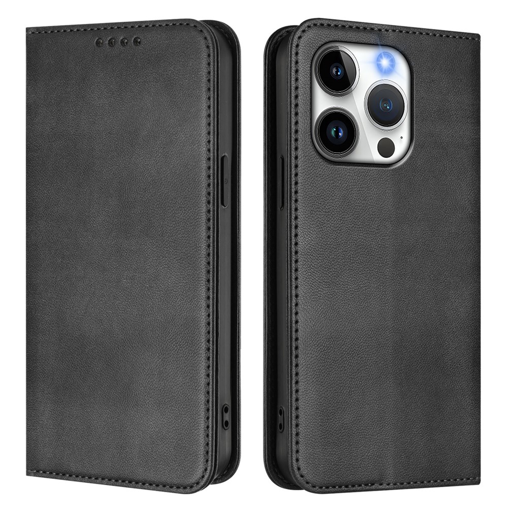 For iPhone 15 Pro Wallet Cases Retro Texture RFID Blocking Leather Phone Cover - Black