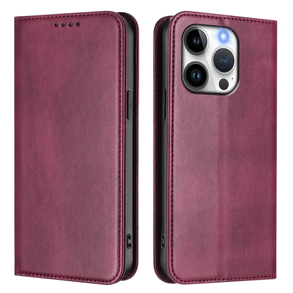 For iPhone 15 Pro Wallet Cases Retro Texture RFID Blocking Leather Phone Cover - Wine Red