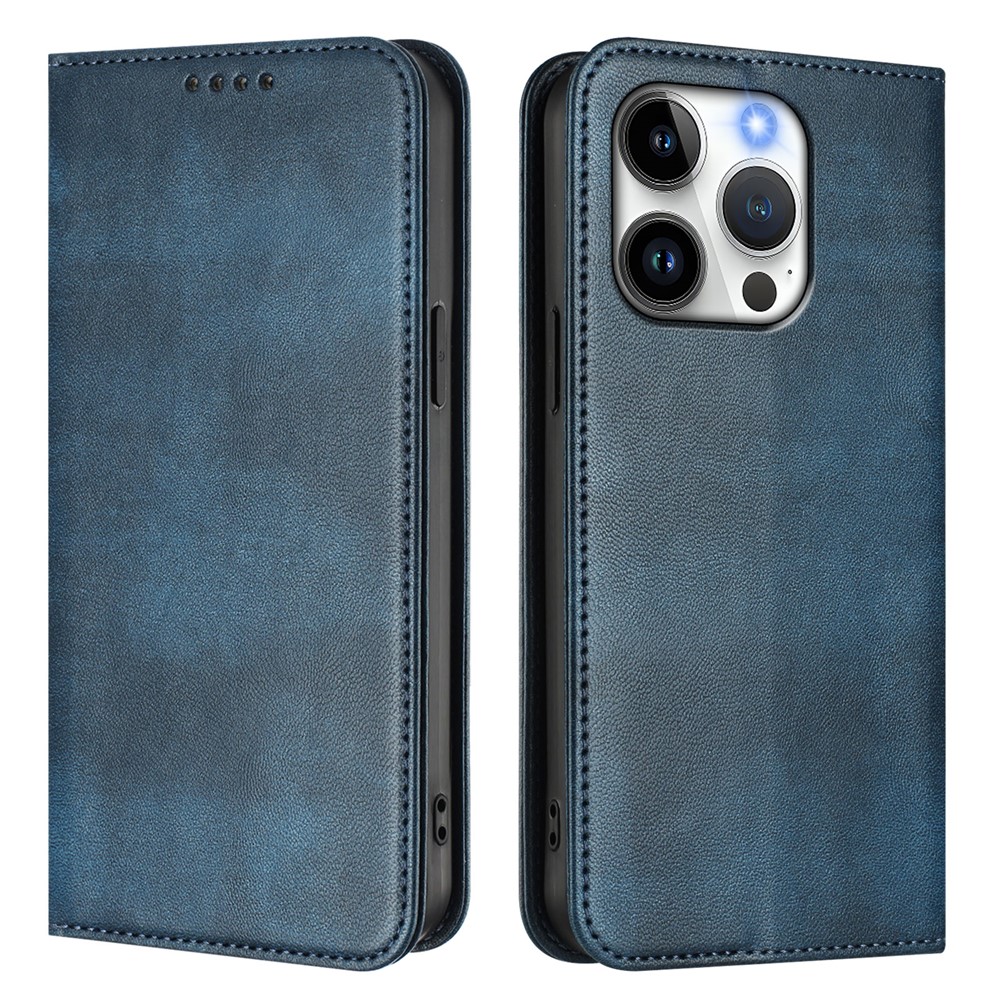 For iPhone 15 Pro Wallet Cases Retro Texture RFID Blocking Leather Phone Cover - Blue