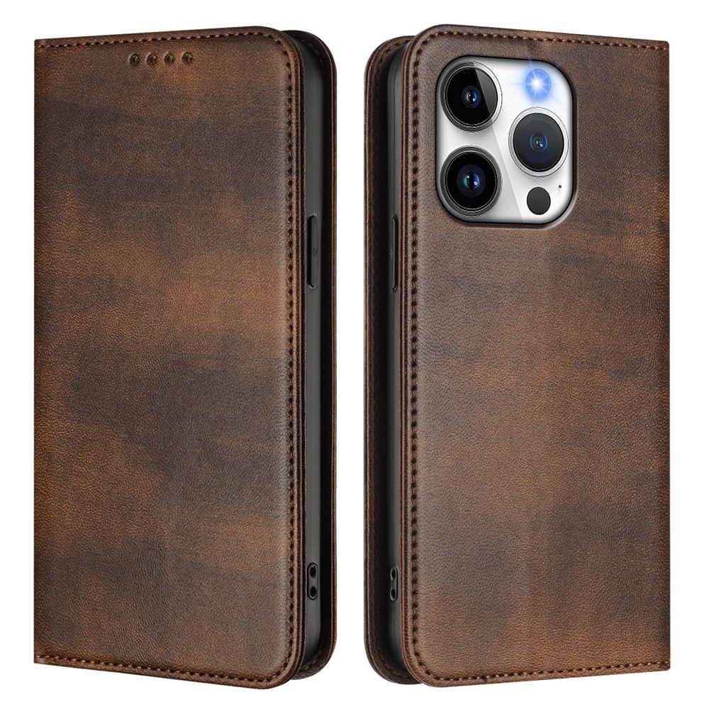 For iPhone 15 Pro Wallet Cases Retro Texture RFID Blocking Leather Phone Cover - Brown