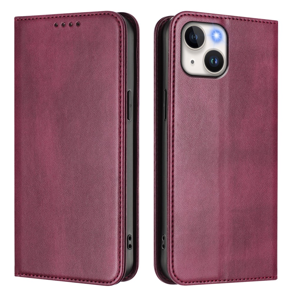 For iPhone 15 Wallet Cases Retro Texture RFID Blocking Leather Phone Cover - Wine Red