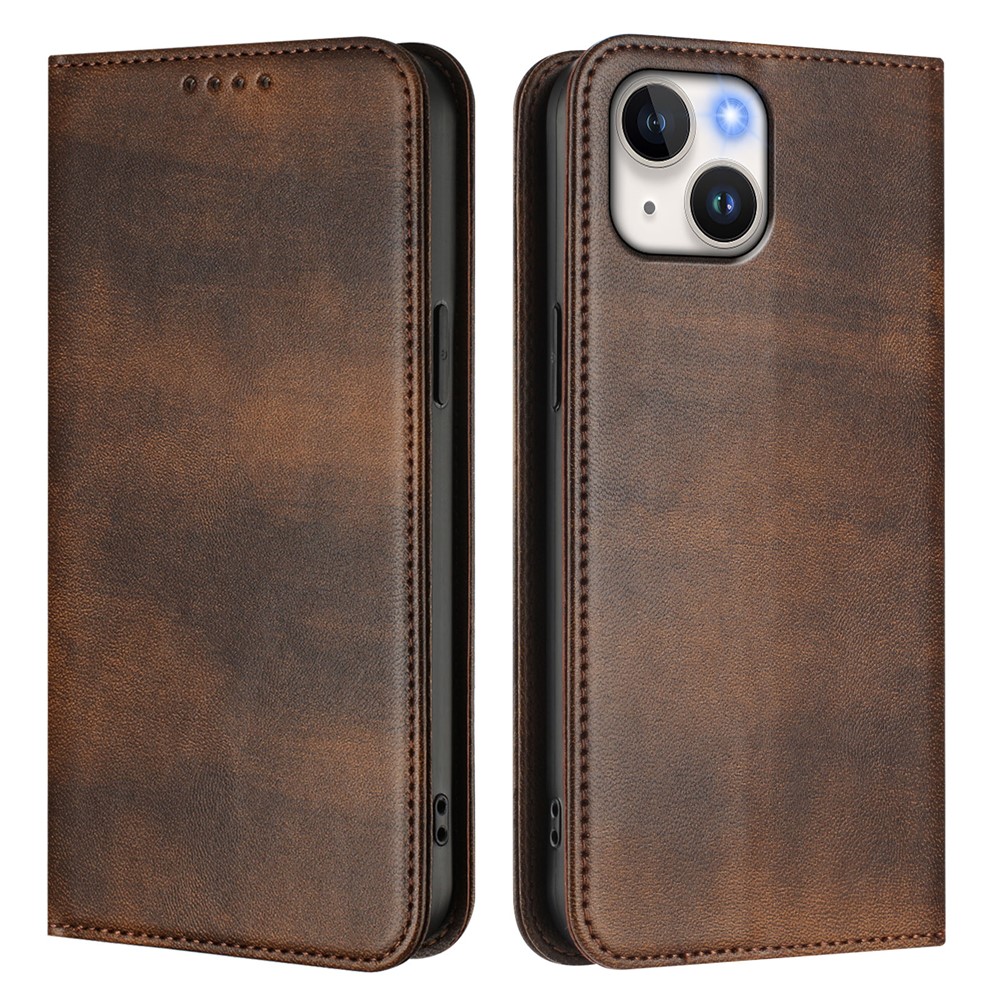 For iPhone 15 Wallet Cases Retro Texture RFID Blocking Leather Phone Cover - Brown