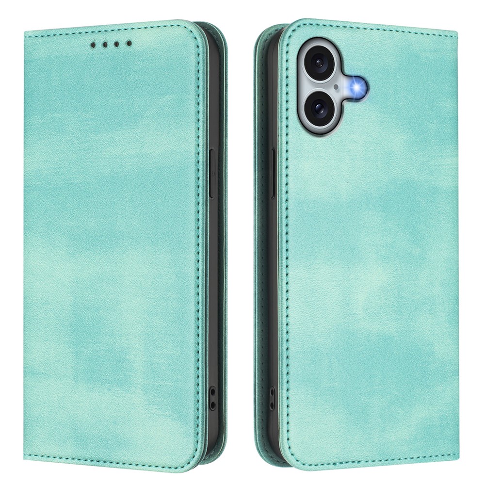 For iPhone 16 Plus Wallet Cases Retro Texture RFID Blocking Leather Phone Cover - Mint Green