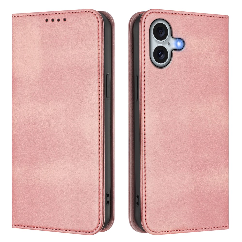 For iPhone 16 Plus Wallet Cases Retro Texture RFID Blocking Leather Phone Cover - Pink