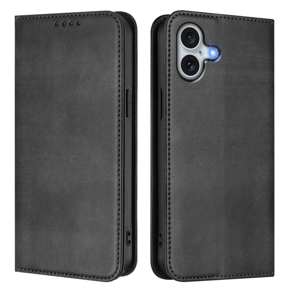For iPhone 16 Plus Wallet Cases Retro Texture RFID Blocking Leather Phone Cover - Black