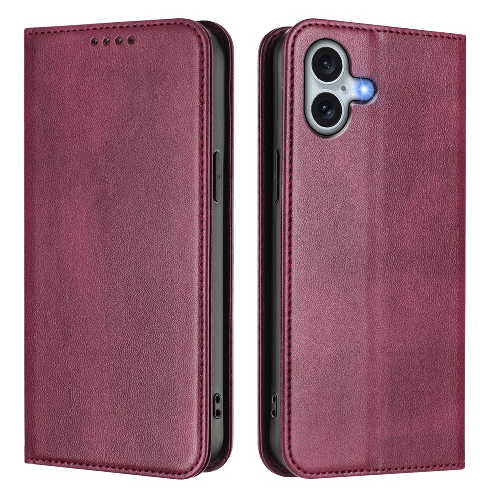 For iPhone 16 Plus Wallet Cases Retro Texture RFID Blocking Leather Phone Cover - Wine Red