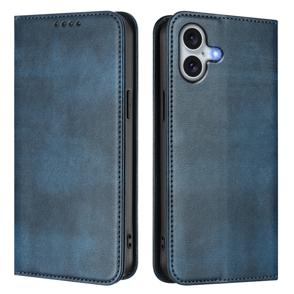 For iPhone 16 Plus Wallet Cases Retro Texture RFID Blocking Leather Phone Cover - Blue