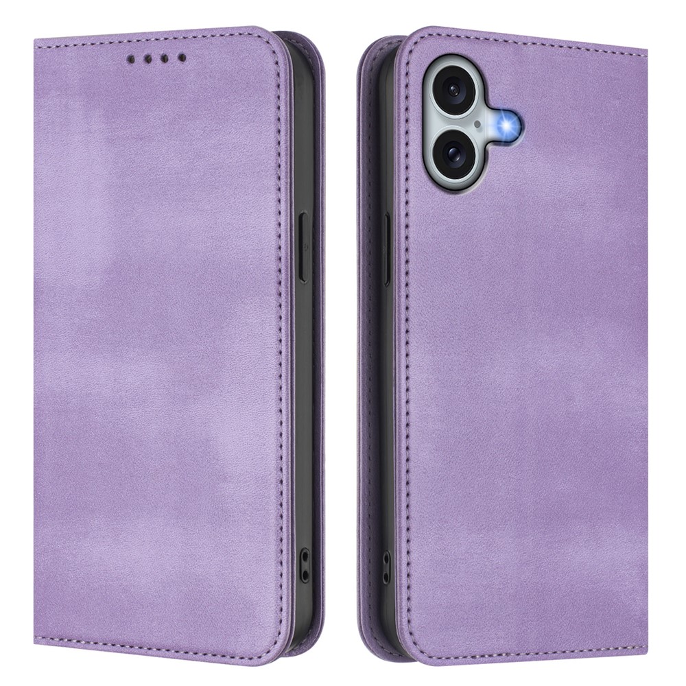 For iPhone 16 Plus Wallet Cases Retro Texture RFID Blocking Leather Phone Cover - Light Purple