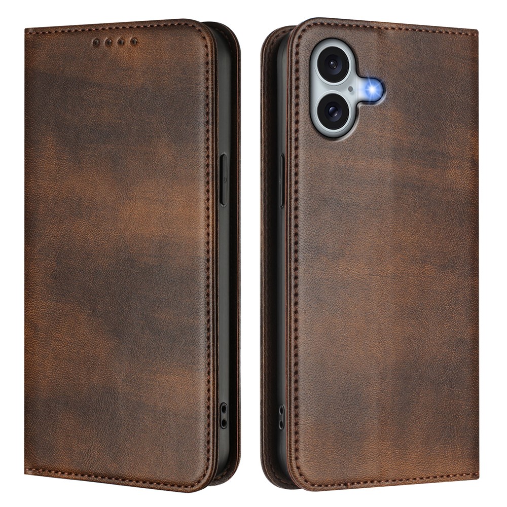 For iPhone 16 Plus Wallet Cases Retro Texture RFID Blocking Leather Phone Cover - Brown