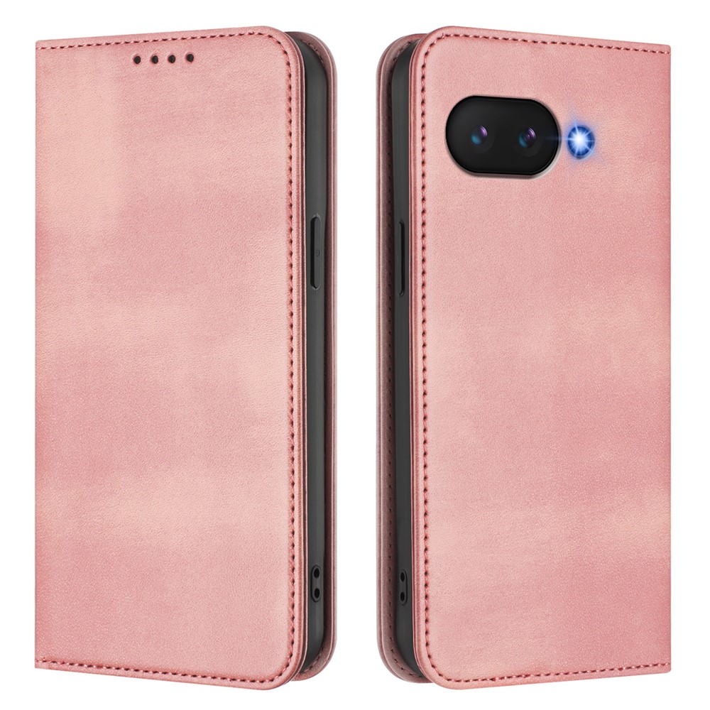For Google Pixel 9a Wallet Cases Retro Texture RFID Blocking Leather Phone Cover - Pink