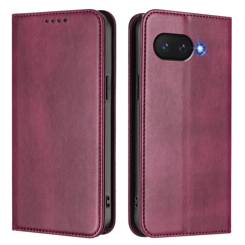 For Google Pixel 9a Wallet Cases Retro Texture RFID Blocking Leather Phone Cover - Wine Red