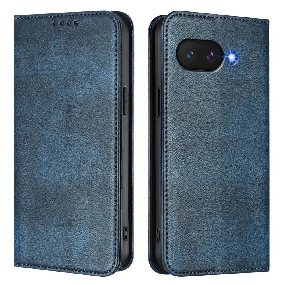 For Google Pixel 9a Wallet Cases Retro Texture RFID Blocking Leather Phone Cover - Blue