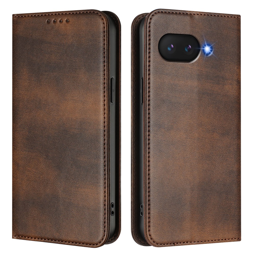 For Google Pixel 9a Wallet Cases Retro Texture RFID Blocking Leather Phone Cover - Brown