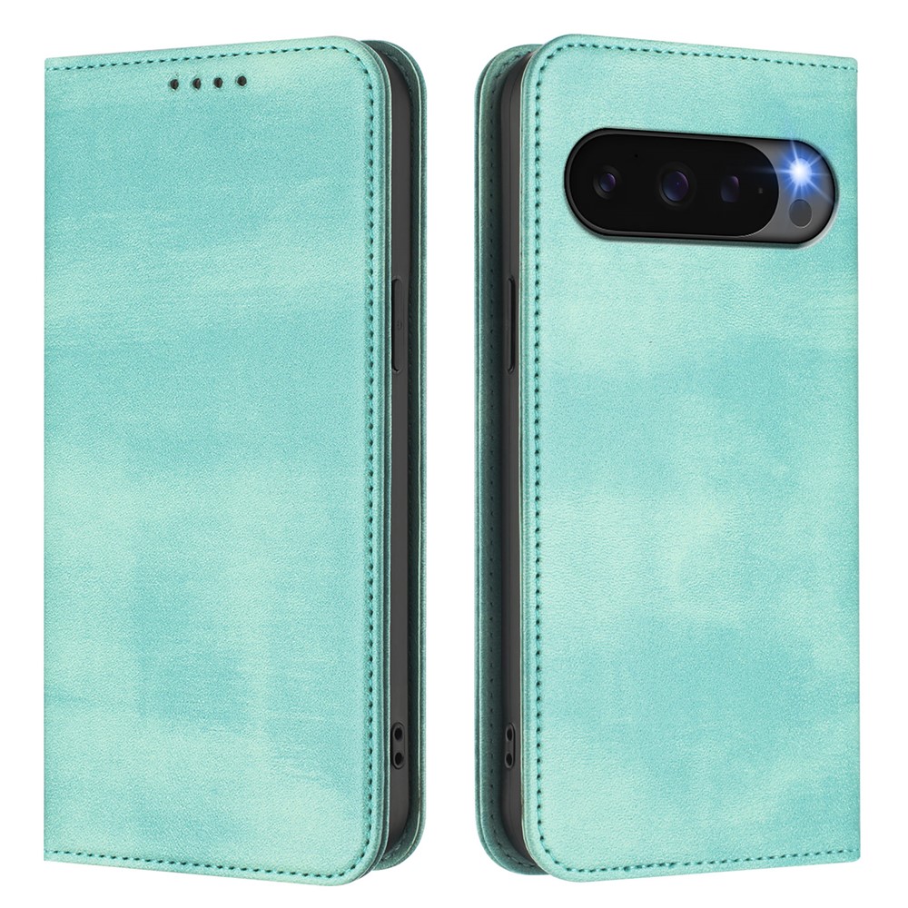For Google Pixel 9 Wallet Cases Retro Texture RFID Blocking Leather Phone Cover - Mint Green