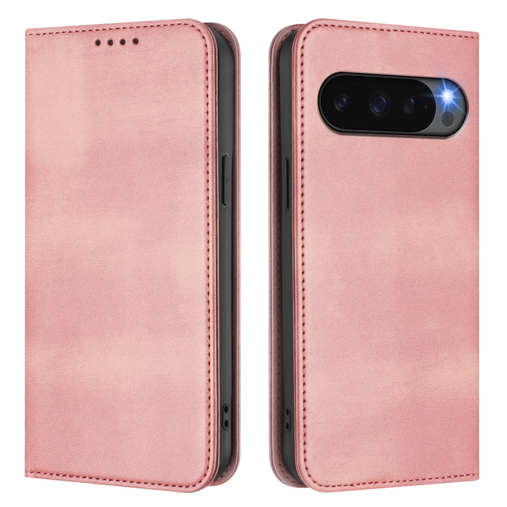 For Google Pixel 9 Wallet Cases Retro Texture RFID Blocking Leather Phone Cover - Pink