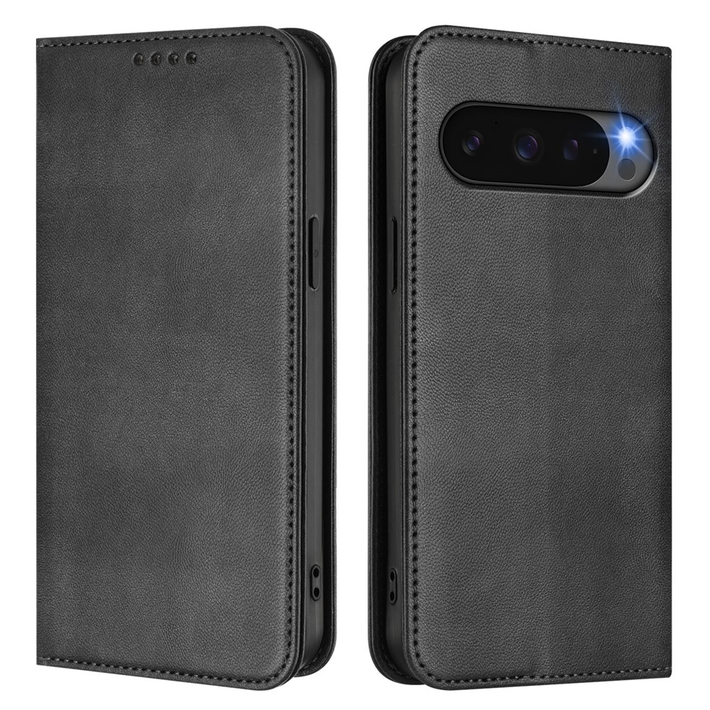 For Google Pixel 9 Wallet Cases Retro Texture RFID Blocking Leather Phone Cover - Black