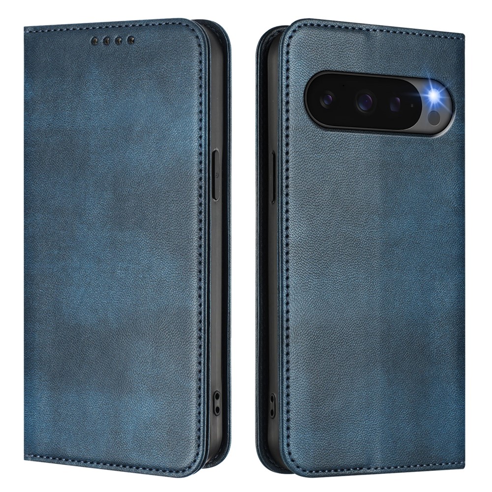For Google Pixel 9 Wallet Cases Retro Texture RFID Blocking Leather Phone Cover - Blue