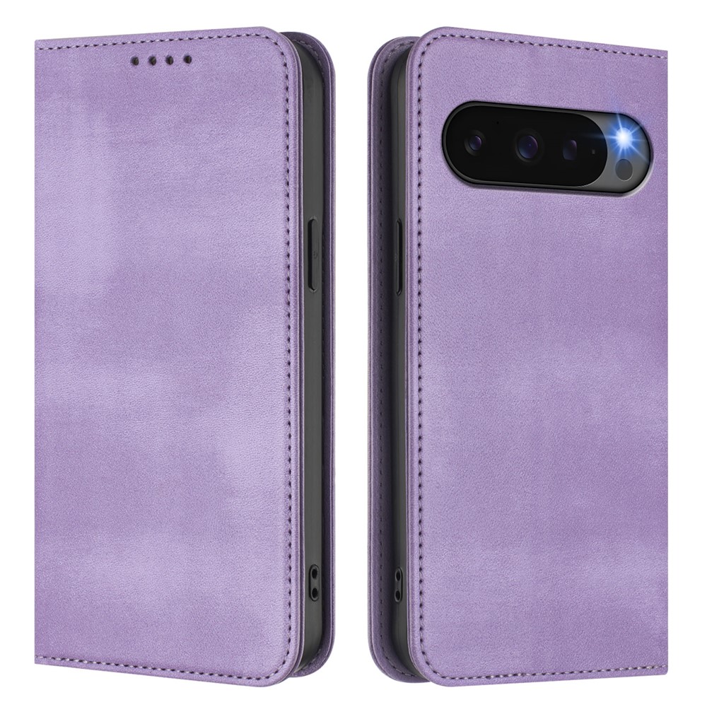 For Google Pixel 9 Wallet Cases Retro Texture RFID Blocking Leather Phone Cover - Light Purple