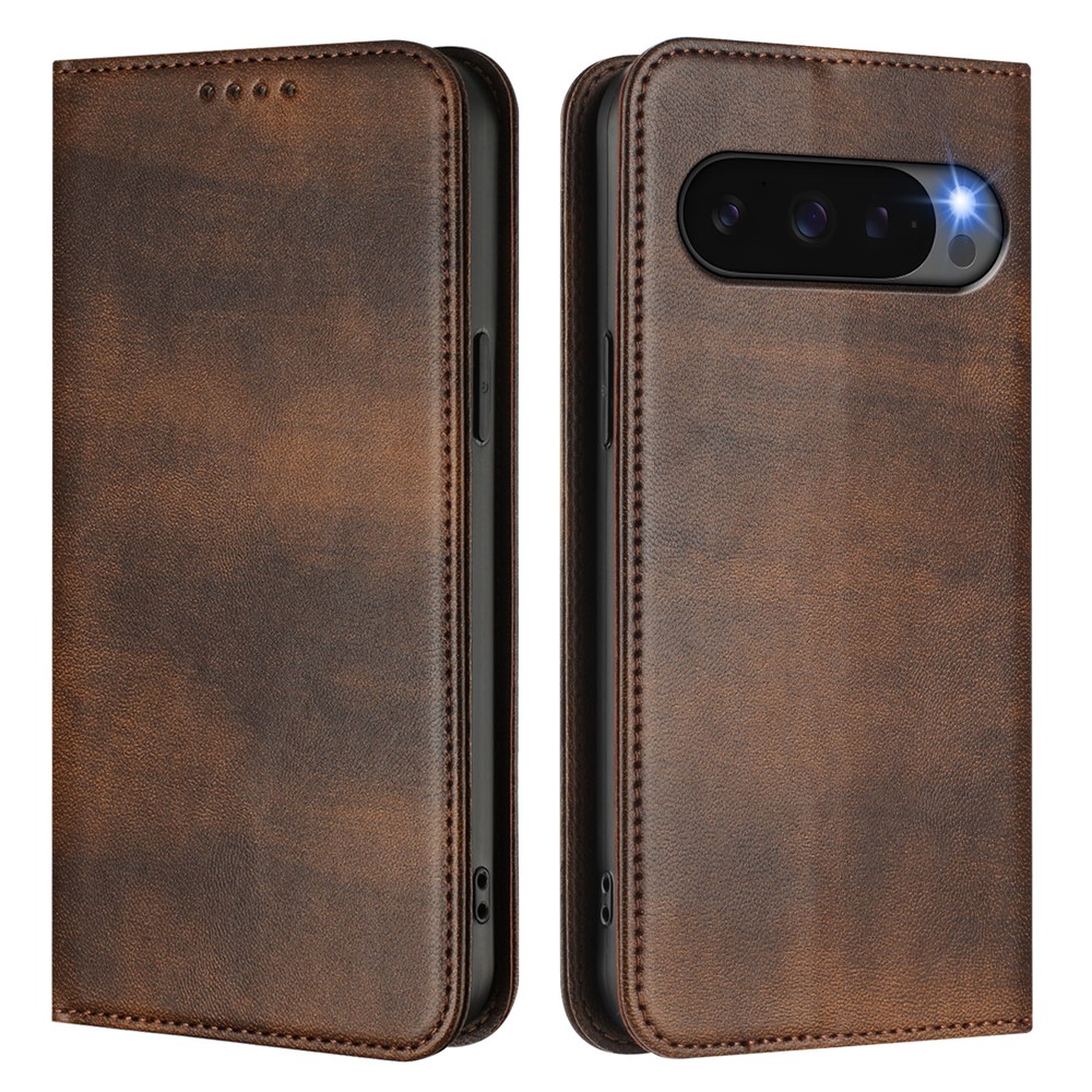 For Google Pixel 9 Wallet Cases Retro Texture RFID Blocking Leather Phone Cover - Brown