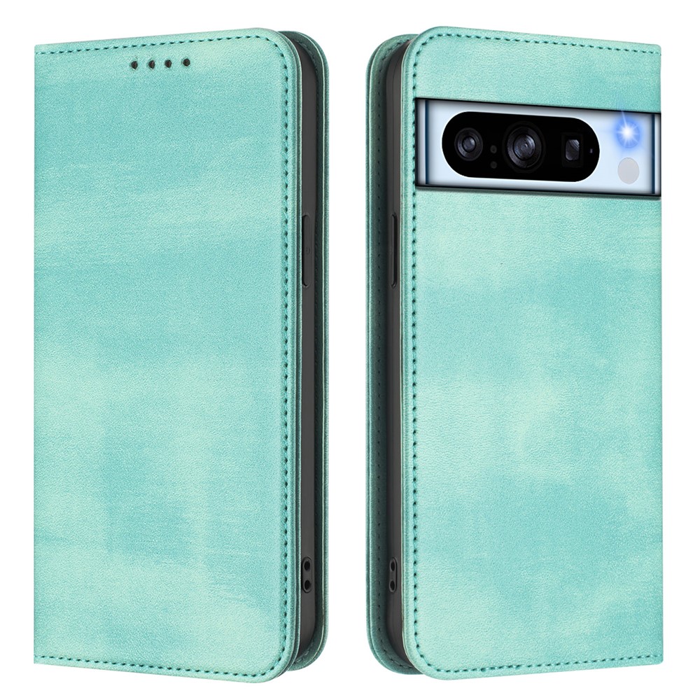 For Google Pixel 8 Pro Wallet Cases Retro Texture RFID Blocking Leather Phone Cover - Mint Green