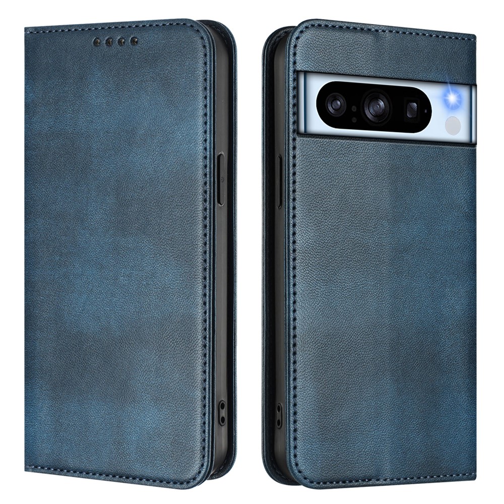 For Google Pixel 8 Pro Wallet Cases Retro Texture RFID Blocking Leather Phone Cover - Blue