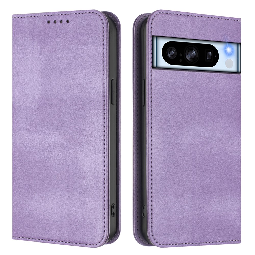 For Google Pixel 8 Pro Wallet Cases Retro Texture RFID Blocking Leather Phone Cover - Light Purple