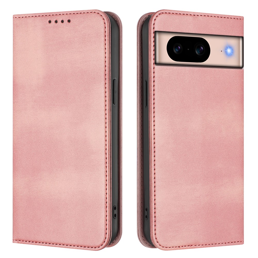 For Google Pixel 8a Wallet Cases Retro Texture RFID Blocking Leather Phone Cover - Pink