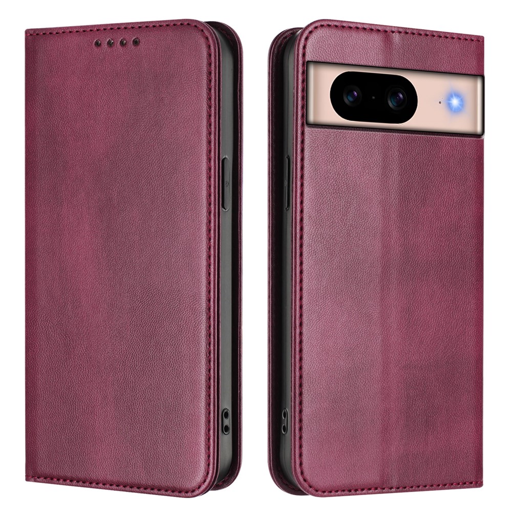 For Google Pixel 8a Wallet Cases Retro Texture RFID Blocking Leather Phone Cover - Wine Red