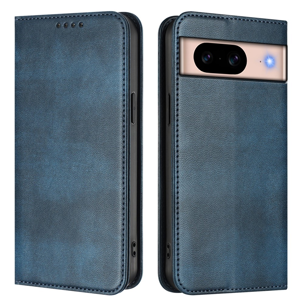For Google Pixel 8a Wallet Cases Retro Texture RFID Blocking Leather Phone Cover - Blue