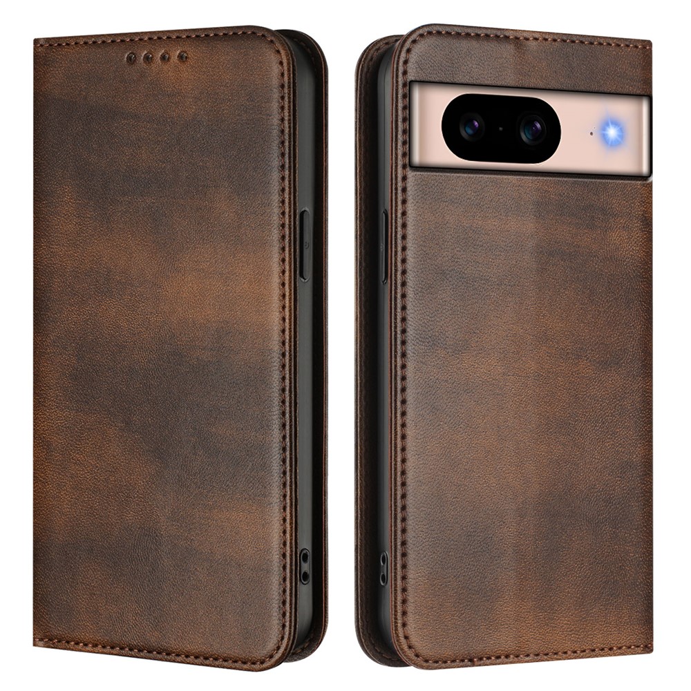 For Google Pixel 8a Wallet Cases Retro Texture RFID Blocking Leather Phone Cover - Brown