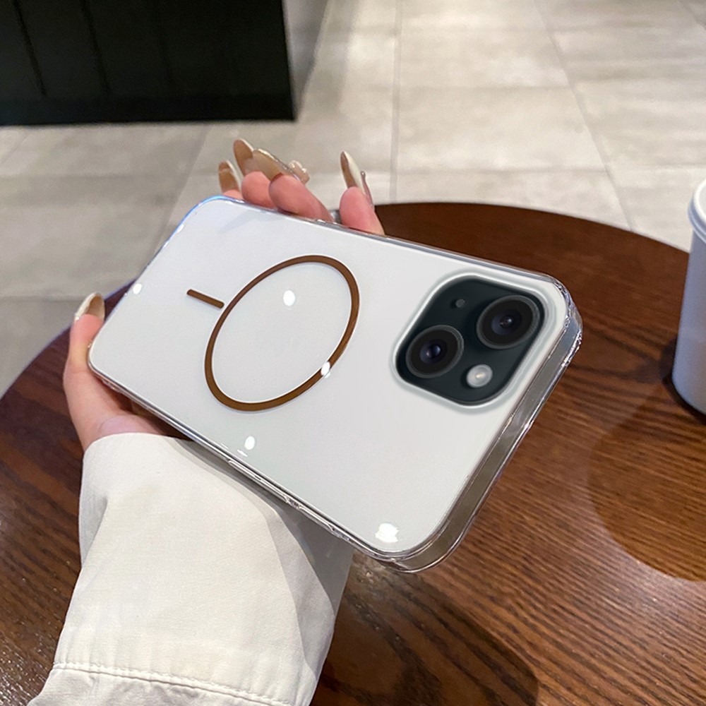 For iPhone 14 / 13 Case Compatible with MagSafe Clear Slim PC Phone Back Cover - Transparent Gold