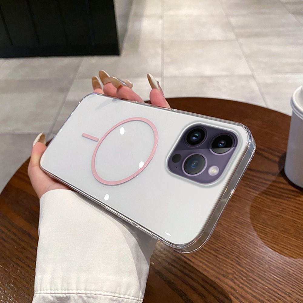 For iPhone 14 Pro Max Case Compatible with MagSafe Clear Slim PC Phone Back Cover - Transparent Pink