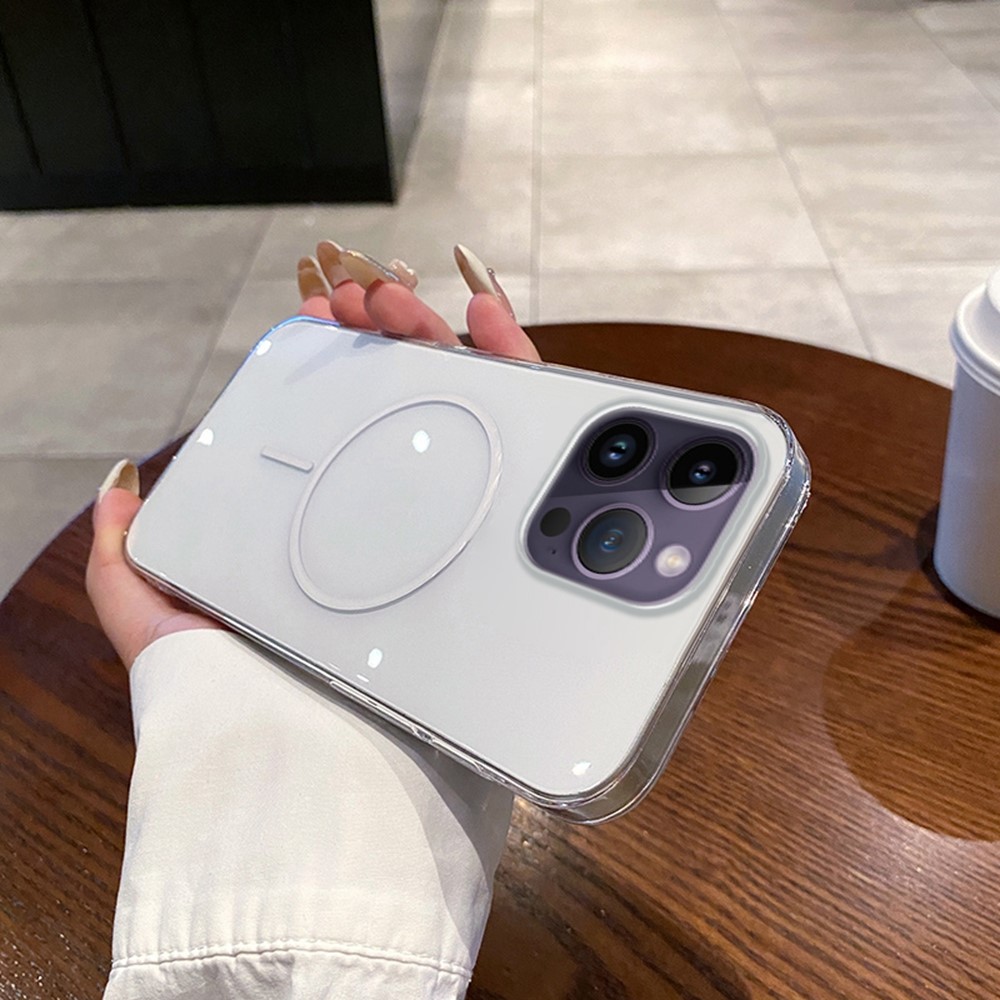 For iPhone 14 Pro Max Case Compatible with MagSafe Clear Slim PC Phone Back Cover - Transparent White