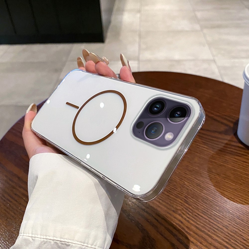 For iPhone 14 Pro Max Case Compatible with MagSafe Clear Slim PC Phone Back Cover - Transparent Gold