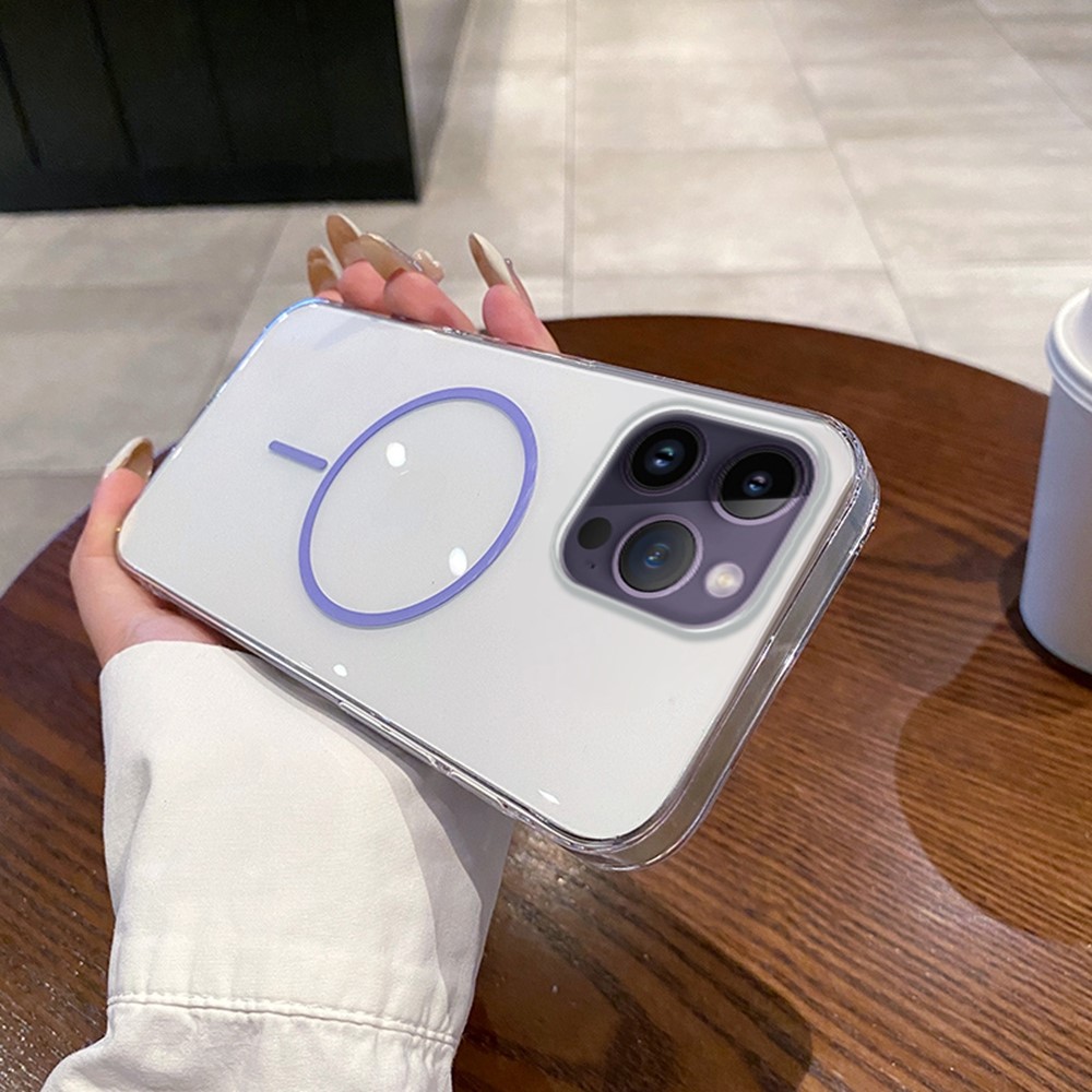 For iPhone 14 Pro Max Case Compatible with MagSafe Clear Slim PC Phone Back Cover - Transparent Purple