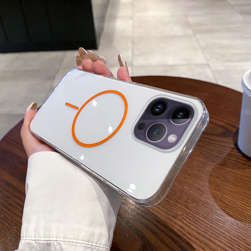 For iPhone 14 Pro Max Case Compatible with MagSafe Clear Slim PC Phone Back Cover - Transparent Orange