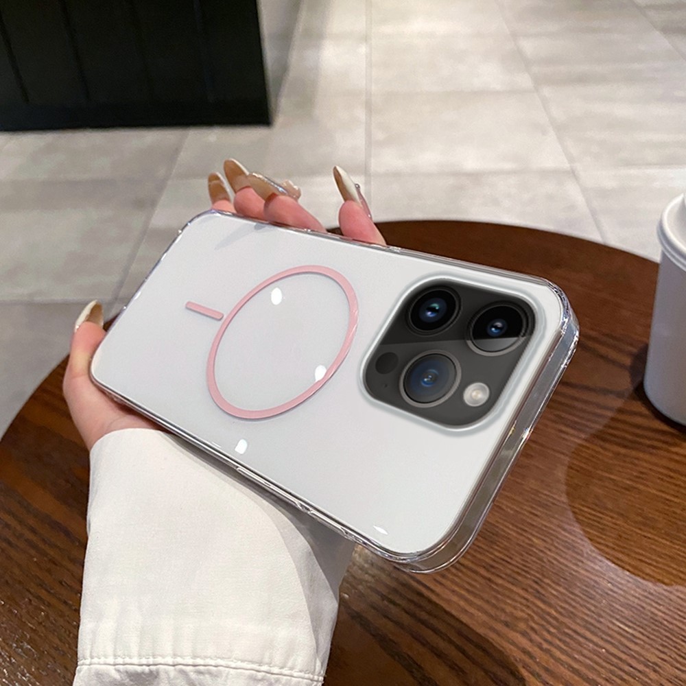 For iPhone 14 Pro Case Compatible with MagSafe Clear Slim PC Phone Back Cover - Transparent Pink