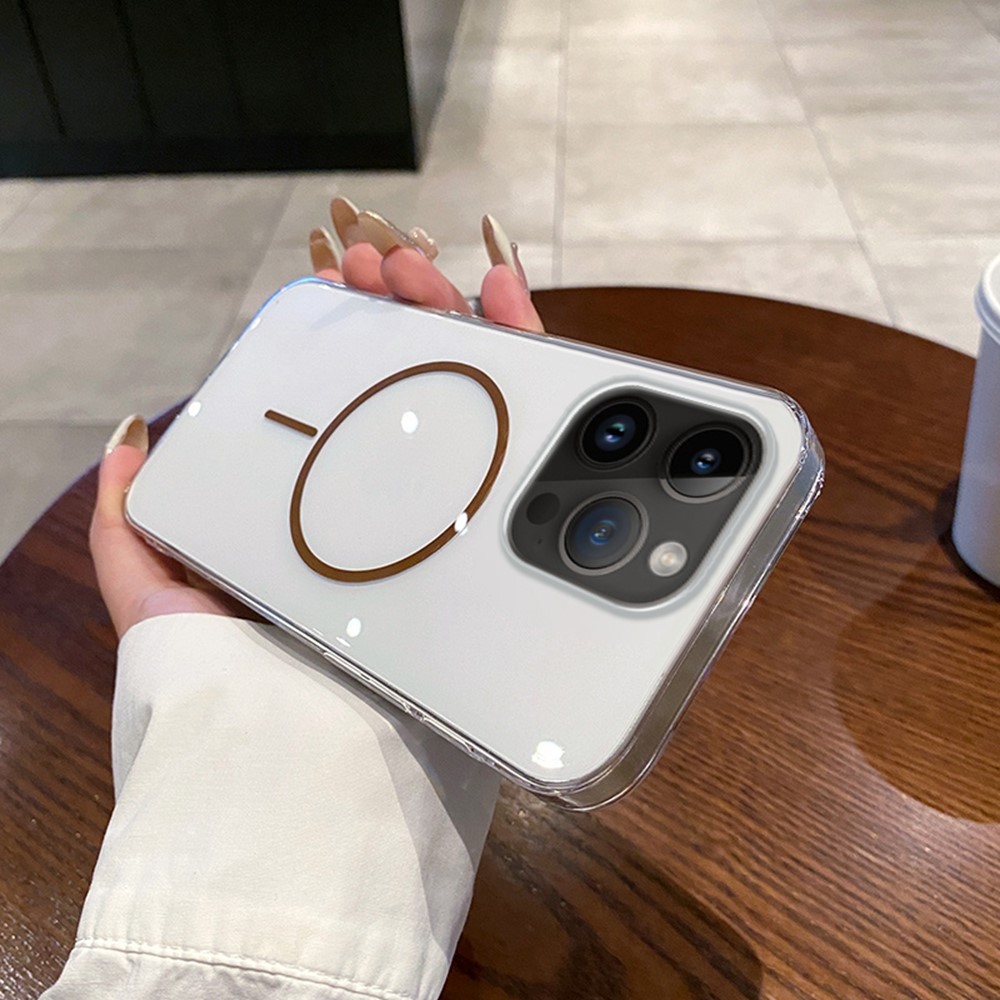 For iPhone 14 Pro Case Compatible with MagSafe Clear Slim PC Phone Back Cover - Transparent Gold