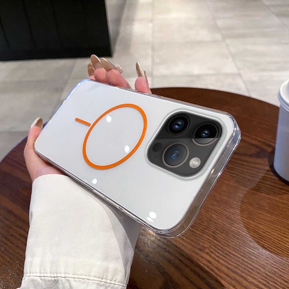 For iPhone 14 Pro Case Compatible with MagSafe Clear Slim PC Phone Back Cover - Transparent Orange