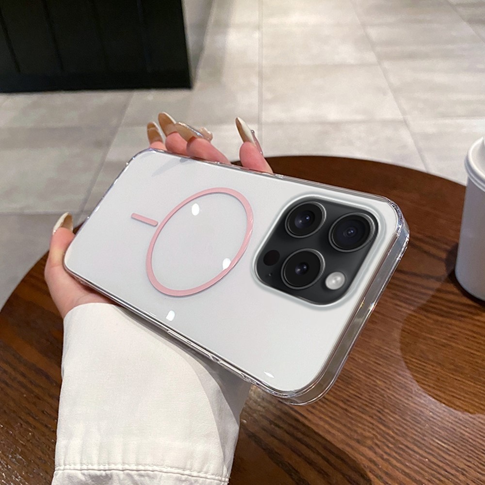 For iPhone 15 Pro Case Compatible with MagSafe Clear Slim PC Phone Back Cover - Transparent Pink