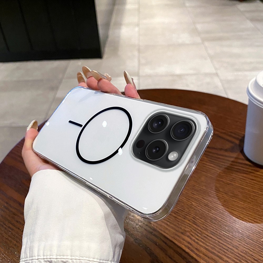 For iPhone 15 Pro Case Compatible with MagSafe Clear Slim PC Phone Back Cover - Transparent Black