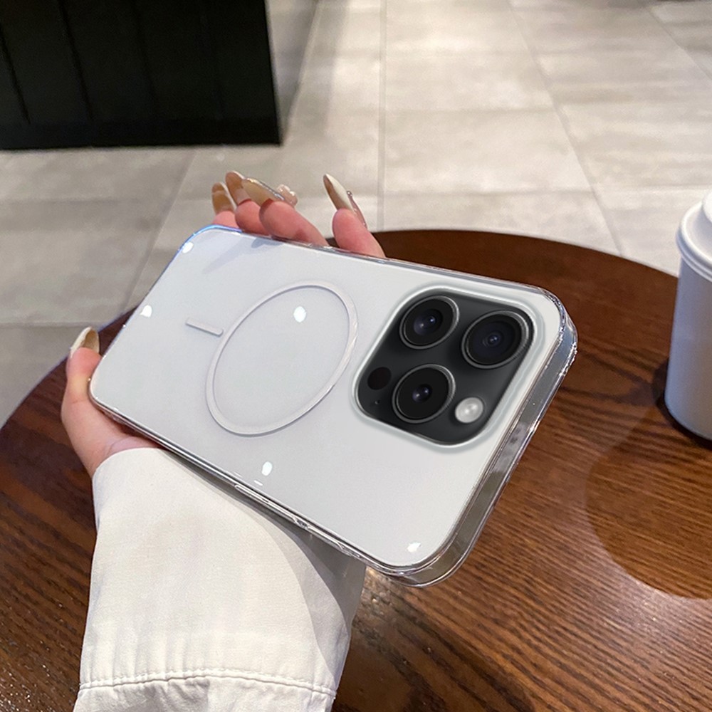 For iPhone 15 Pro Case Compatible with MagSafe Clear Slim PC Phone Back Cover - Transparent White