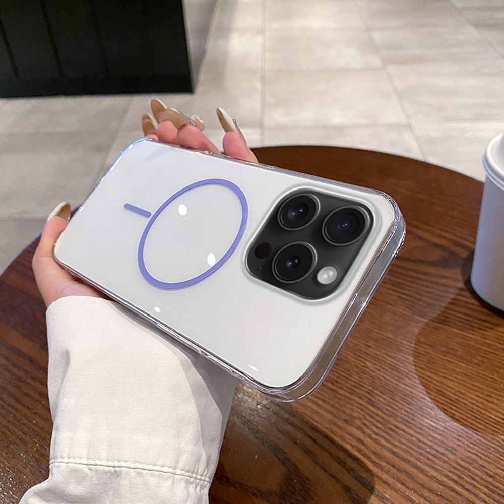 For iPhone 15 Pro Case Compatible with MagSafe Clear Slim PC Phone Back Cover - Transparent Purple