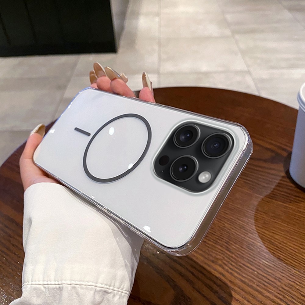 For iPhone 15 Pro Case Compatible with MagSafe Clear Slim PC Phone Back Cover - Transparent Grey