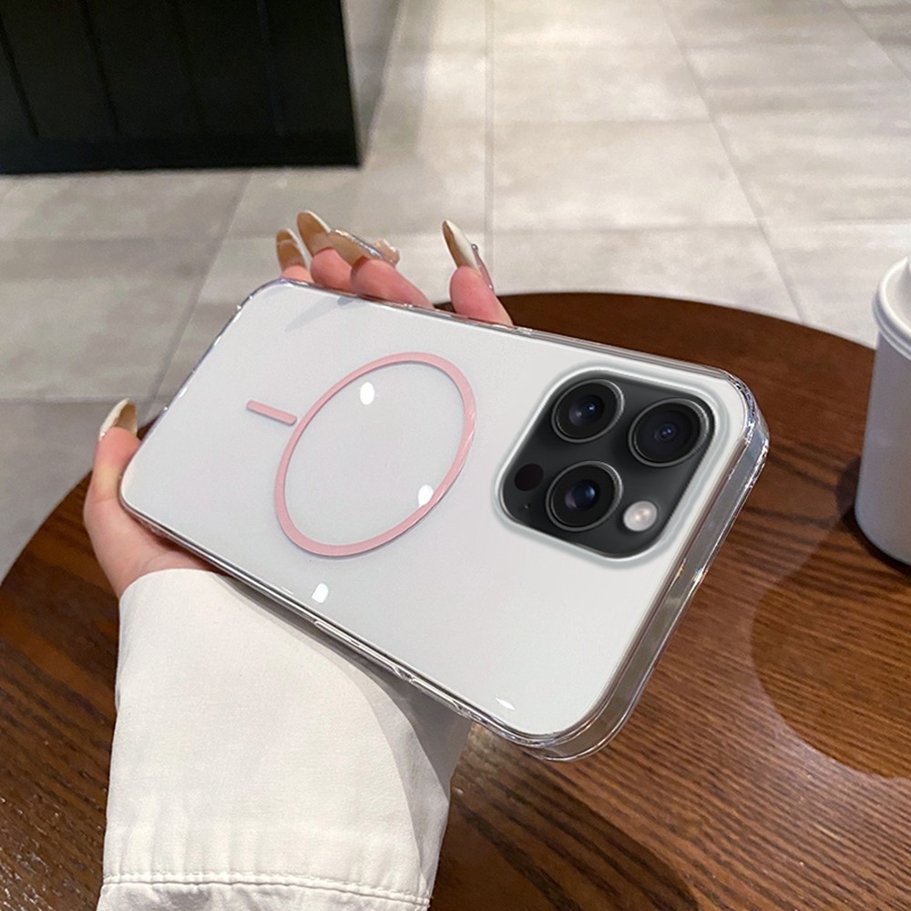 For iPhone 15 Pro Max Case Compatible with MagSafe Clear Slim PC Phone Back Cover - Transparent Pink