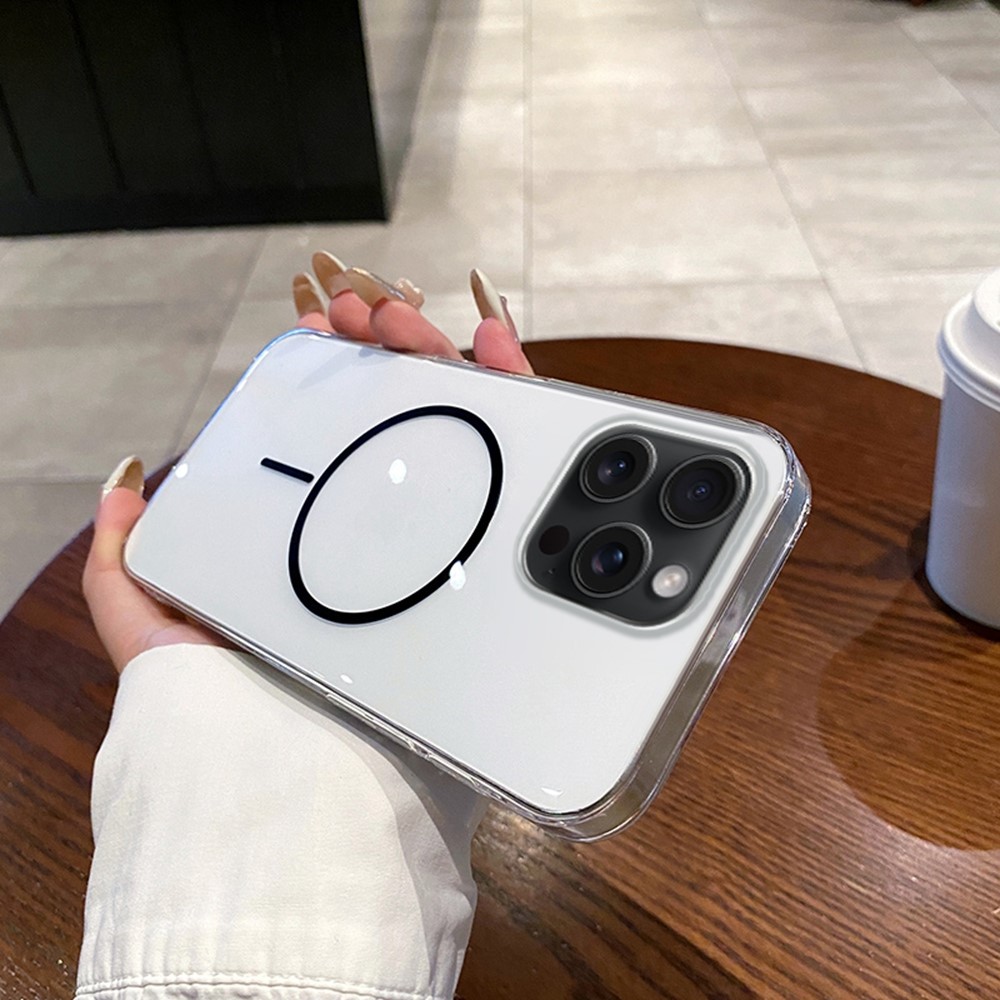 For iPhone 15 Pro Max Case Compatible with MagSafe Clear Slim PC Phone Back Cover - Transparent Black